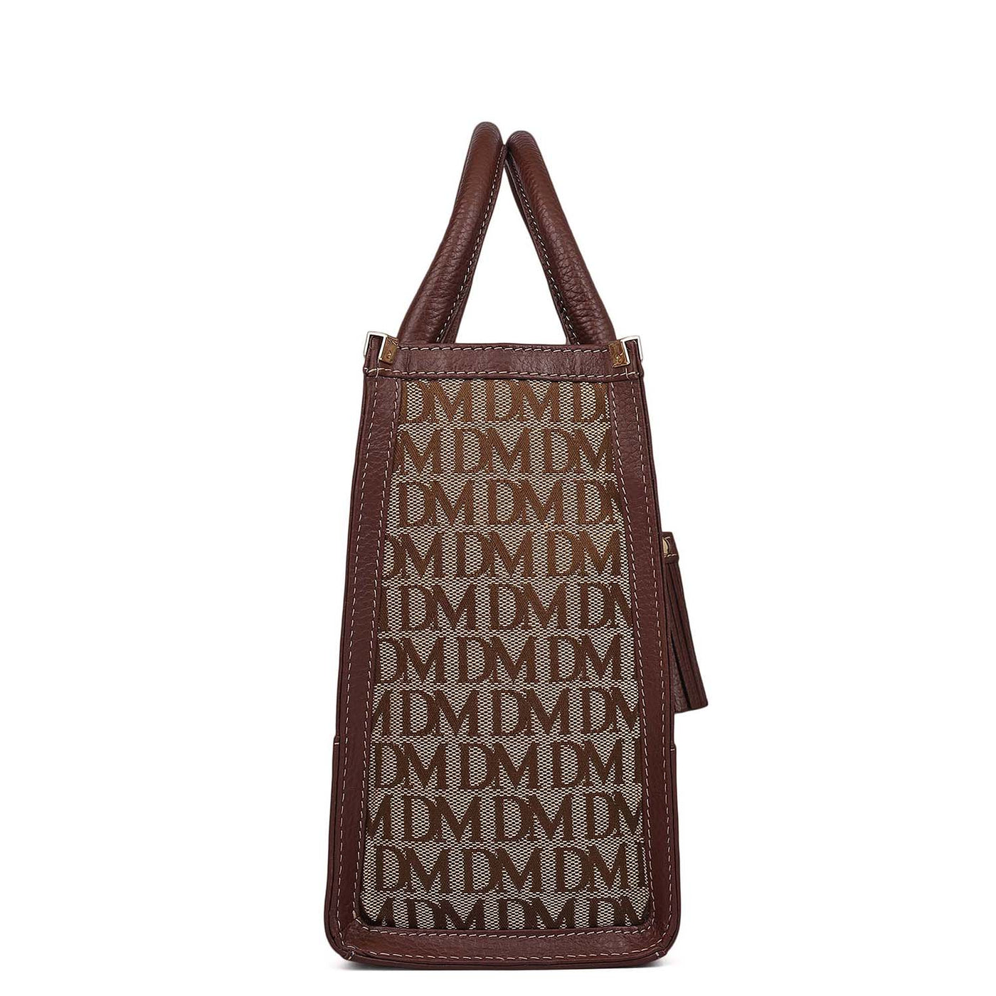 Small Canvas Wax Leather Book Tote - Beige & Espresso