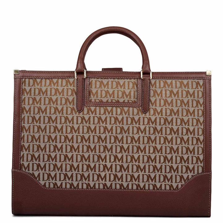 Medium Canvas Wax Leather Book Tote - Beige & Espresso