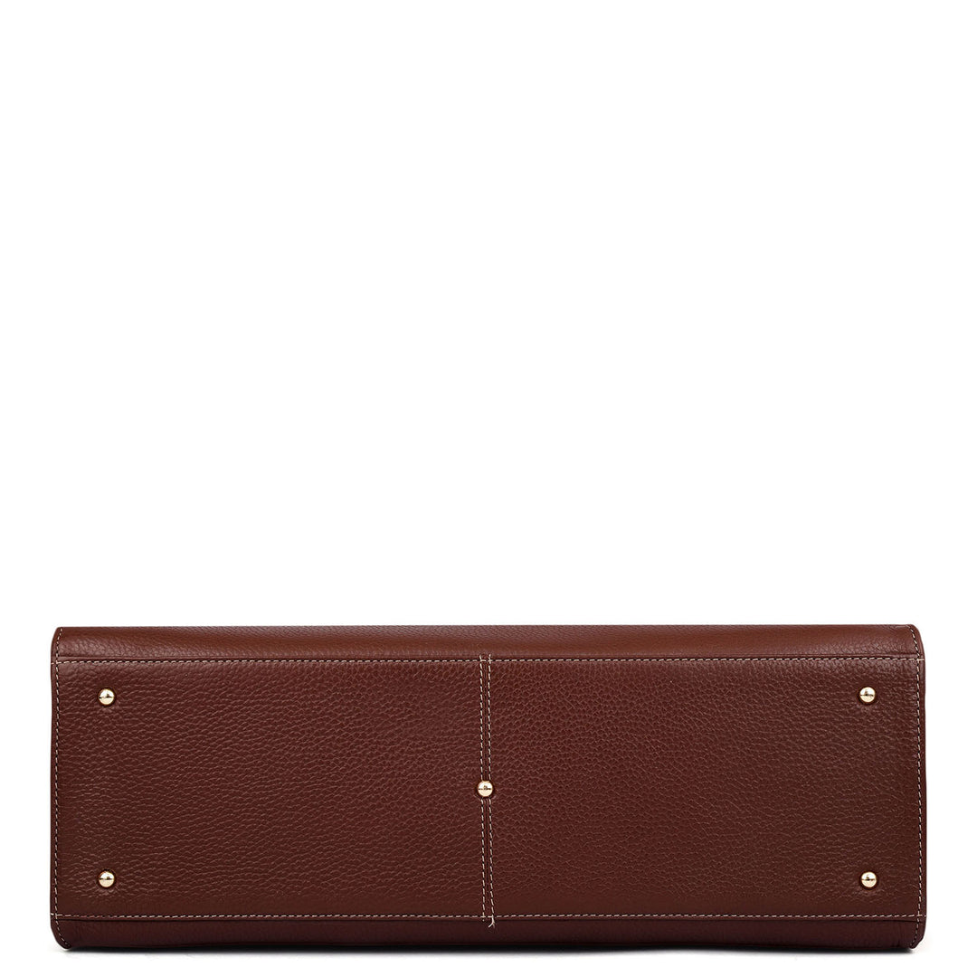 Medium Canvas Wax Leather Book Tote - Beige & Espresso