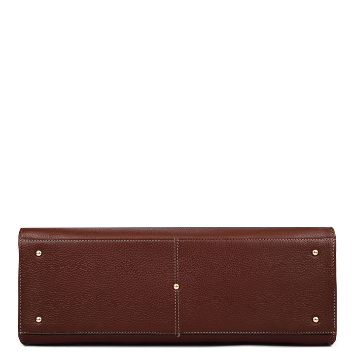 Medium Canvas Wax Leather Book Tote - Beige & Espresso