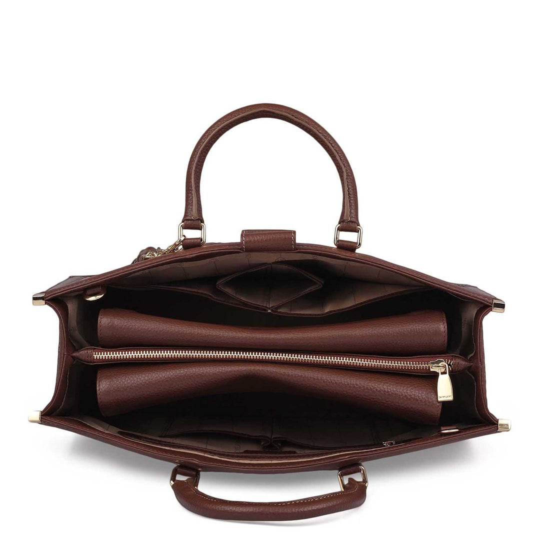 Medium Canvas Wax Leather Book Tote - Beige & Espresso