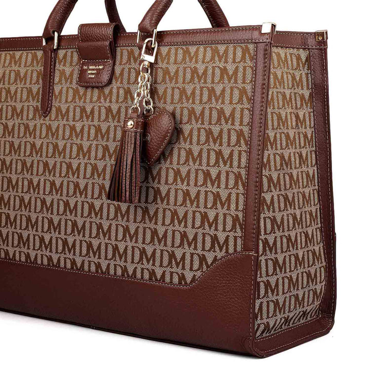 Medium Canvas Wax Leather Book Tote - Beige & Espresso