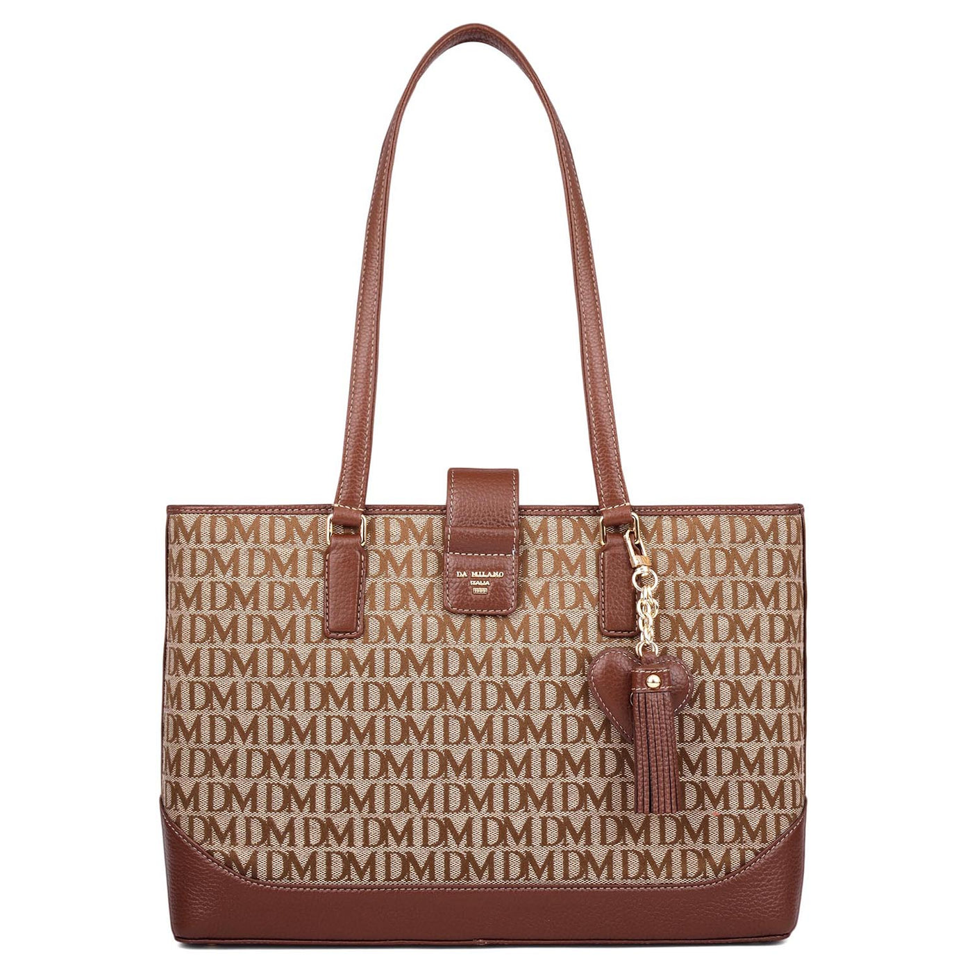 Medium Canvas Wax Leather Shoulder Bag - Beige & Espresso