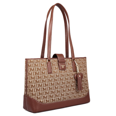 Medium Canvas Wax Leather Shoulder Bag - Beige & Espresso