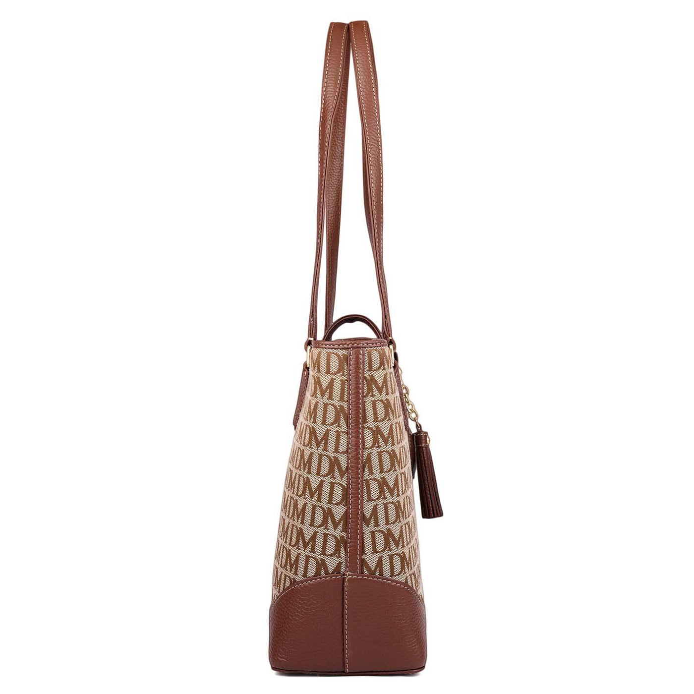 Medium Canvas Wax Leather Shoulder Bag - Beige & Espresso