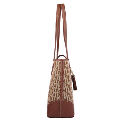 Medium Canvas Wax Leather Shoulder Bag - Beige & Espresso