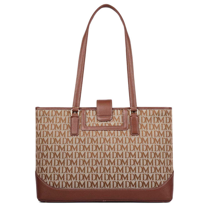 Medium Canvas Wax Leather Shoulder Bag - Beige & Espresso
