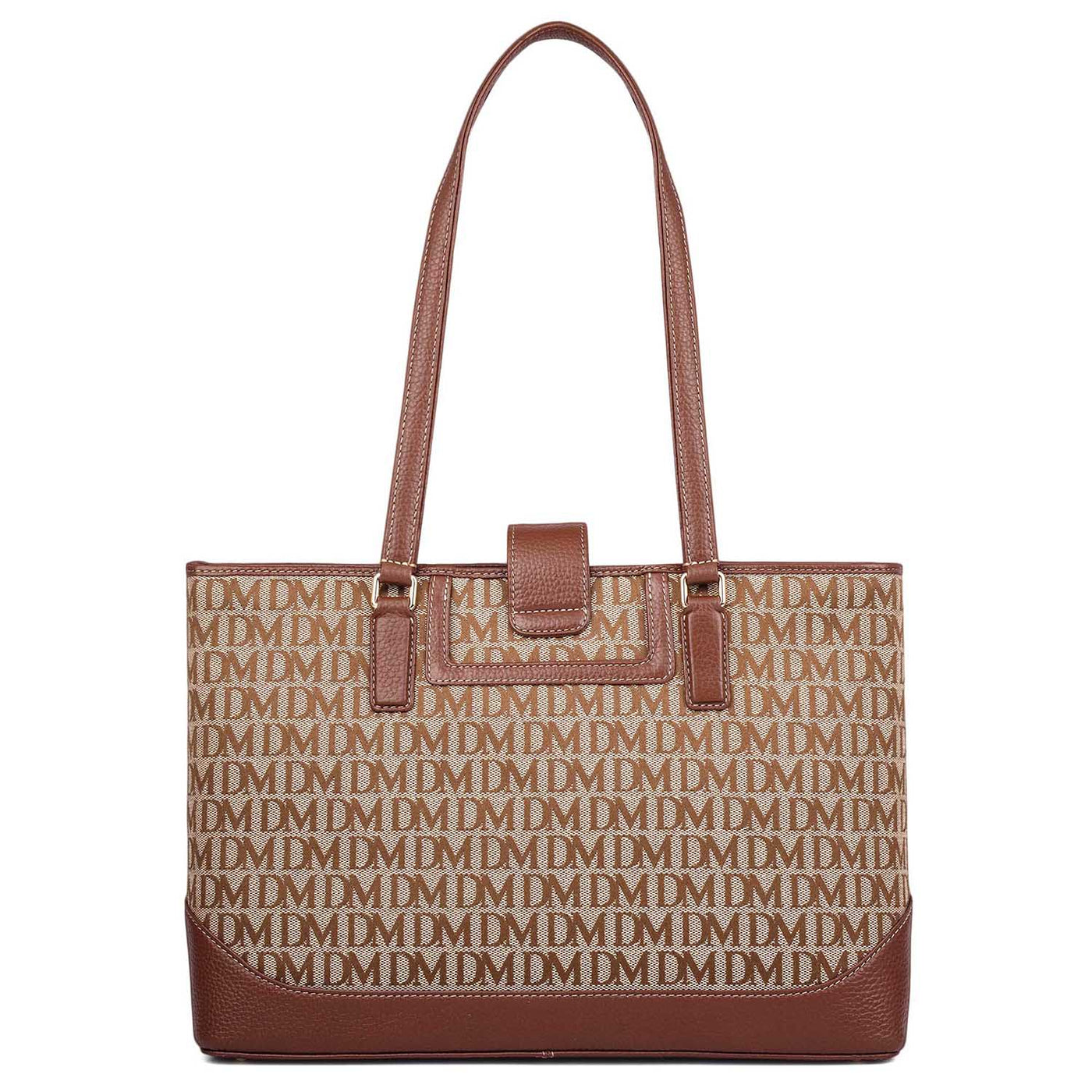 Medium Canvas Wax Leather Shoulder Bag - Beige & Espresso
