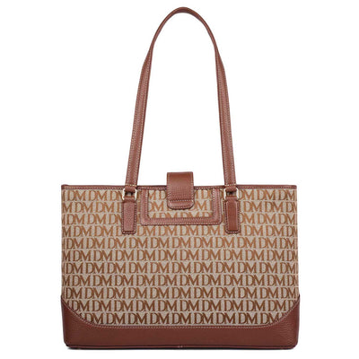 Medium Canvas Wax Leather Shoulder Bag - Beige & Espresso