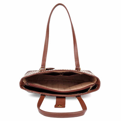 Medium Canvas Wax Leather Shoulder Bag - Beige & Espresso
