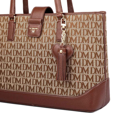 Medium Canvas Wax Leather Shoulder Bag - Beige & Espresso