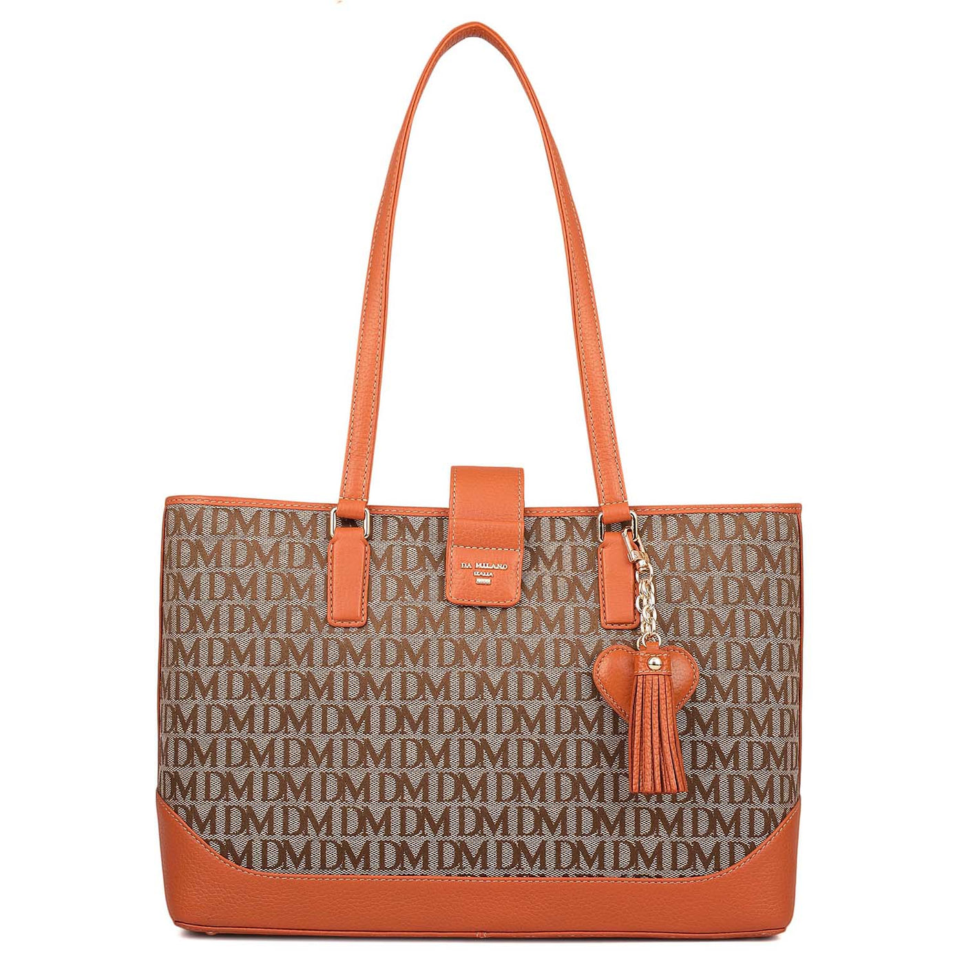 Medium Canvas Wax Leather Shoulder Bag - Beige & Orange