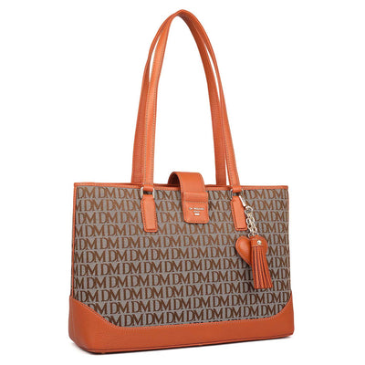 Medium Canvas Wax Leather Shoulder Bag - Beige & Orange