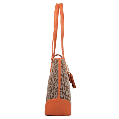 Medium Canvas Wax Leather Shoulder Bag - Beige & Orange