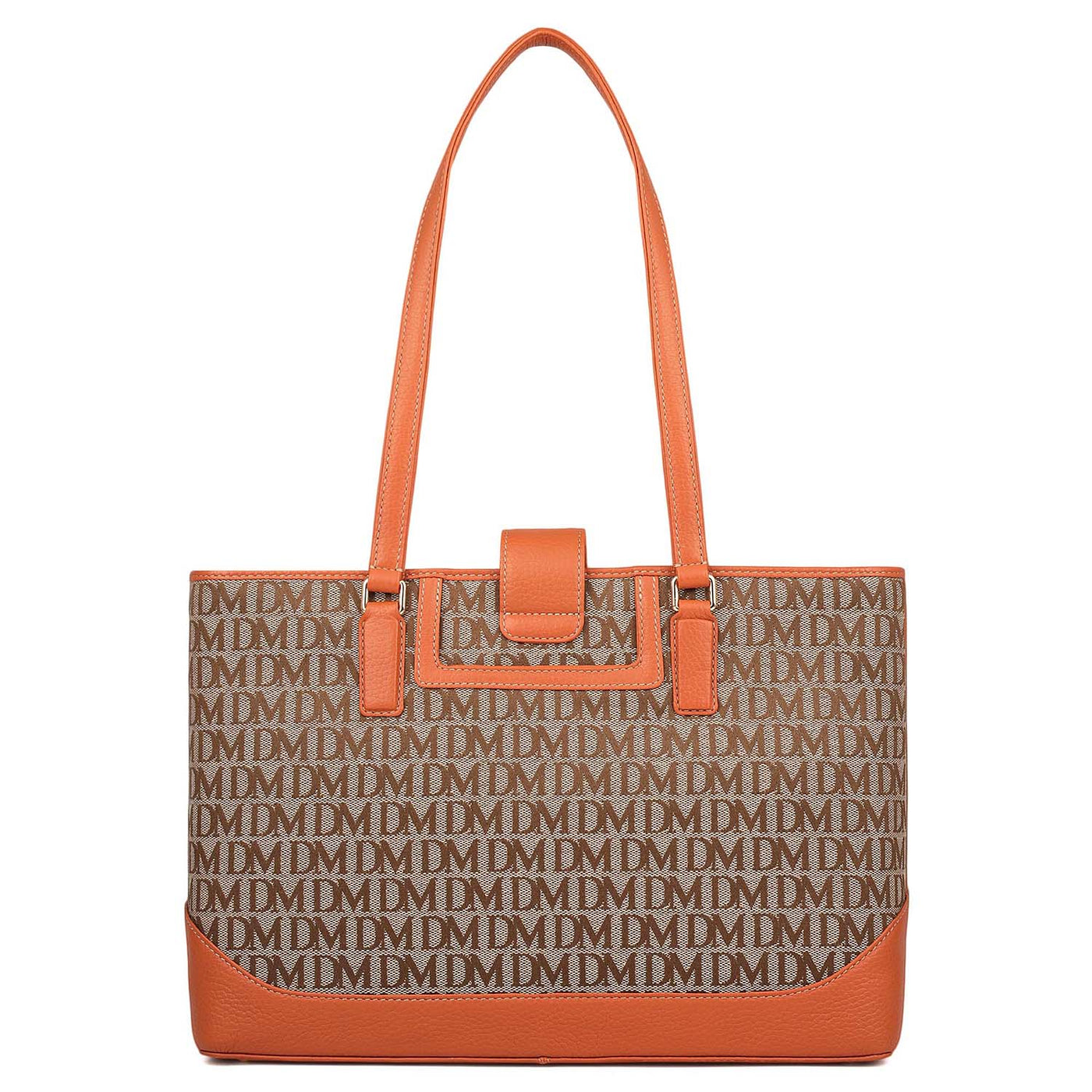 Medium Canvas Wax Leather Shoulder Bag - Beige & Orange