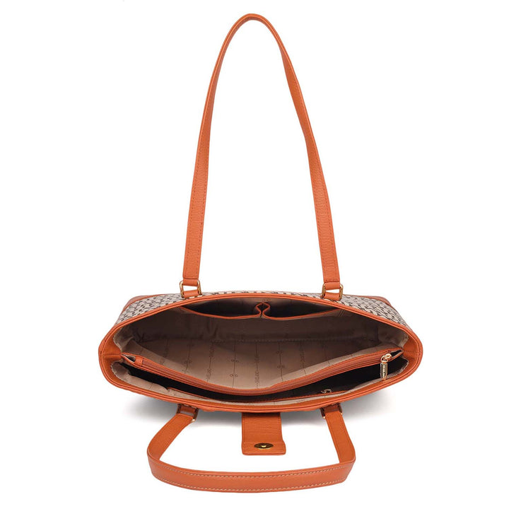 Medium Canvas Wax Leather Shoulder Bag - Beige & Orange