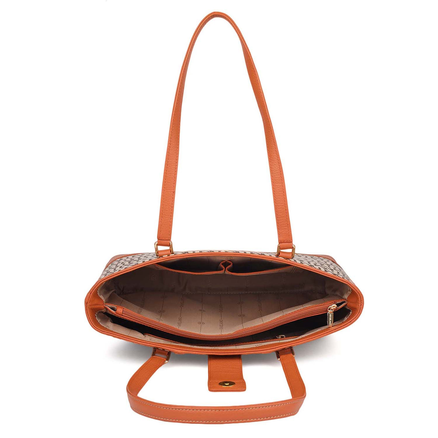 Medium Canvas Wax Leather Shoulder Bag - Beige & Orange