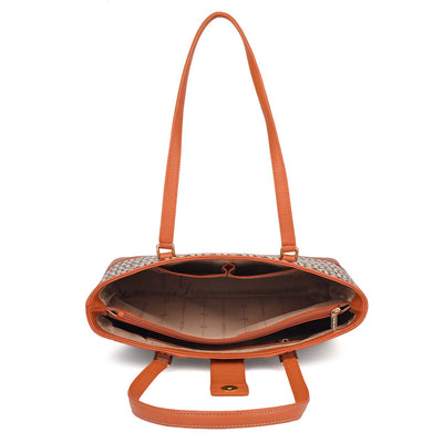 Medium Canvas Wax Leather Shoulder Bag - Beige & Orange