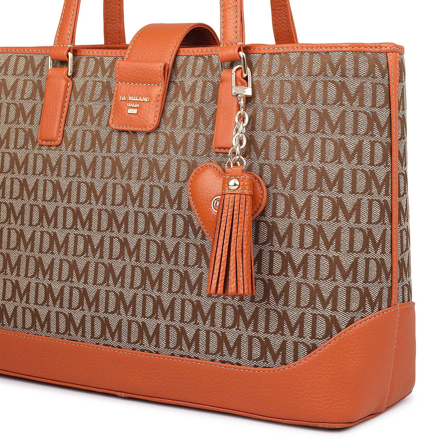 Medium Canvas Wax Leather Shoulder Bag - Beige & Orange