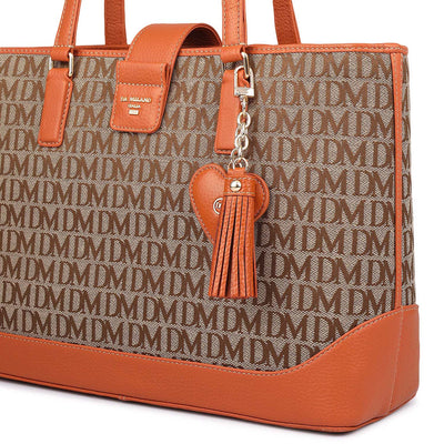 Medium Canvas Wax Leather Shoulder Bag - Beige & Orange