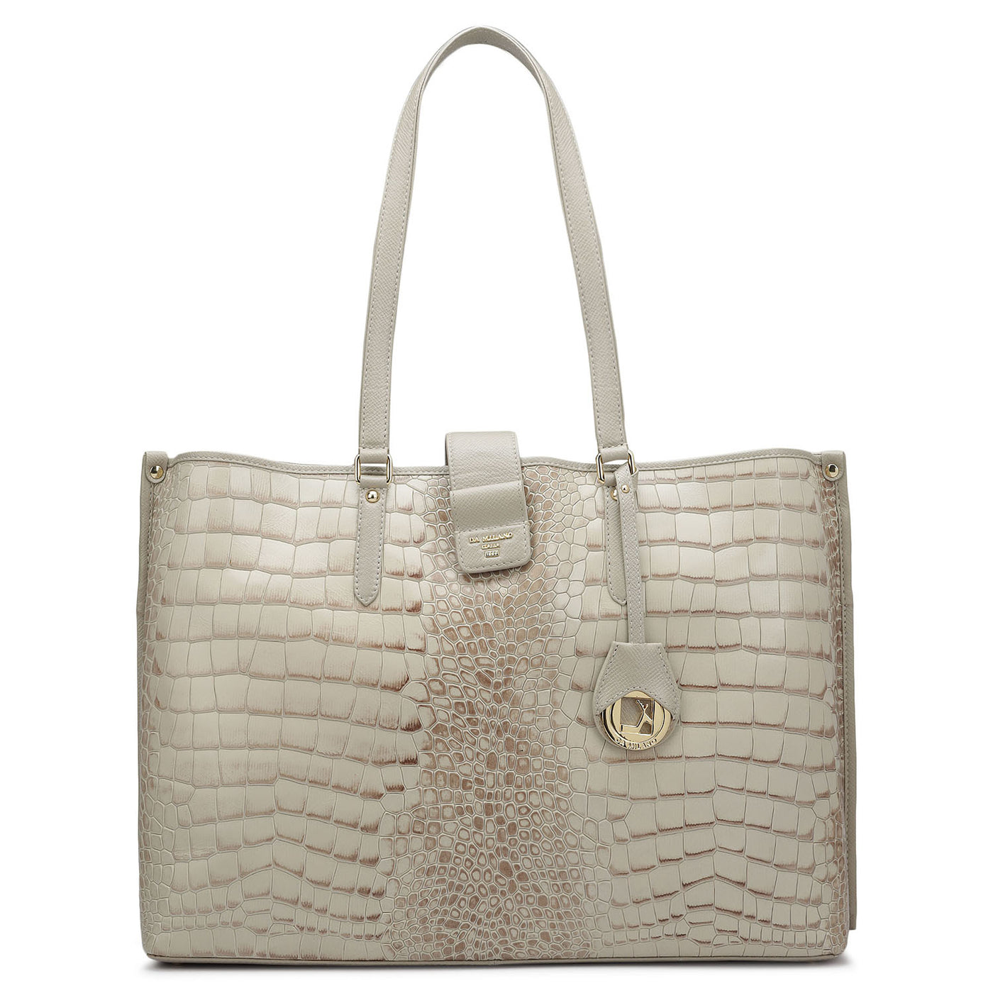 Large Croco Leather Tote - Frost
