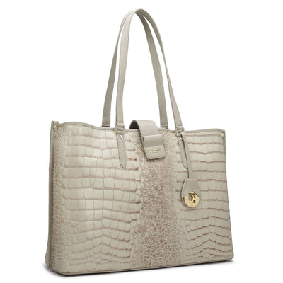 Large Croco Leather Tote - Frost