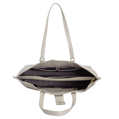 Large Croco Leather Tote - Frost