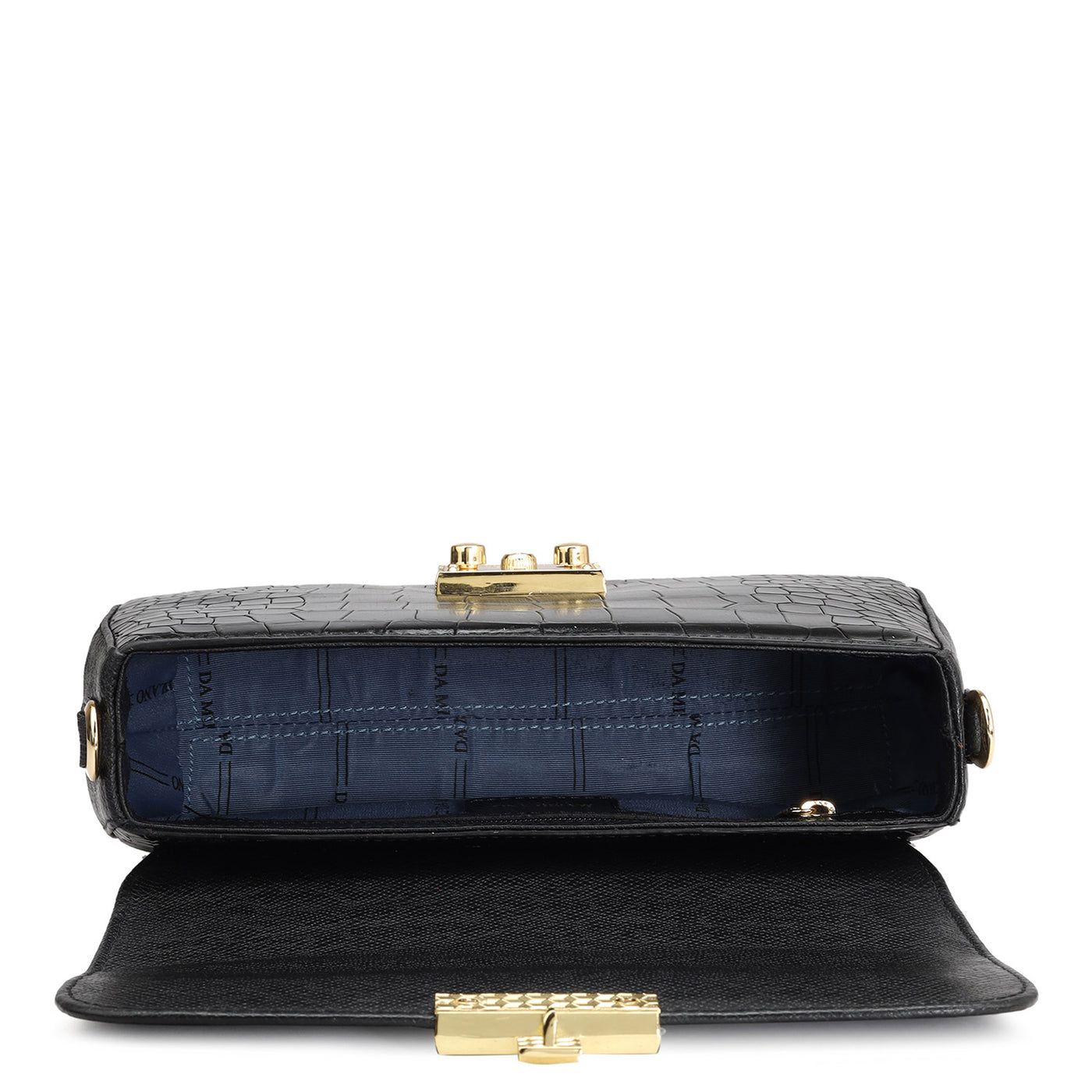 Small Croco Leather Baguette - Black