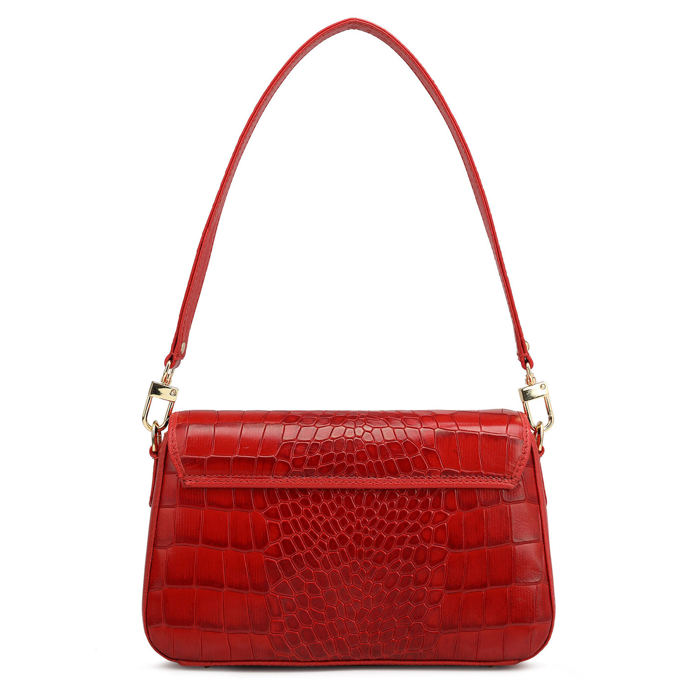 Small Croco Leather Baguette - Red