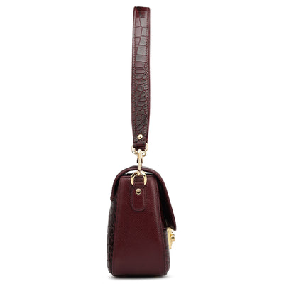 Small Croco Leather Baguette - Wine