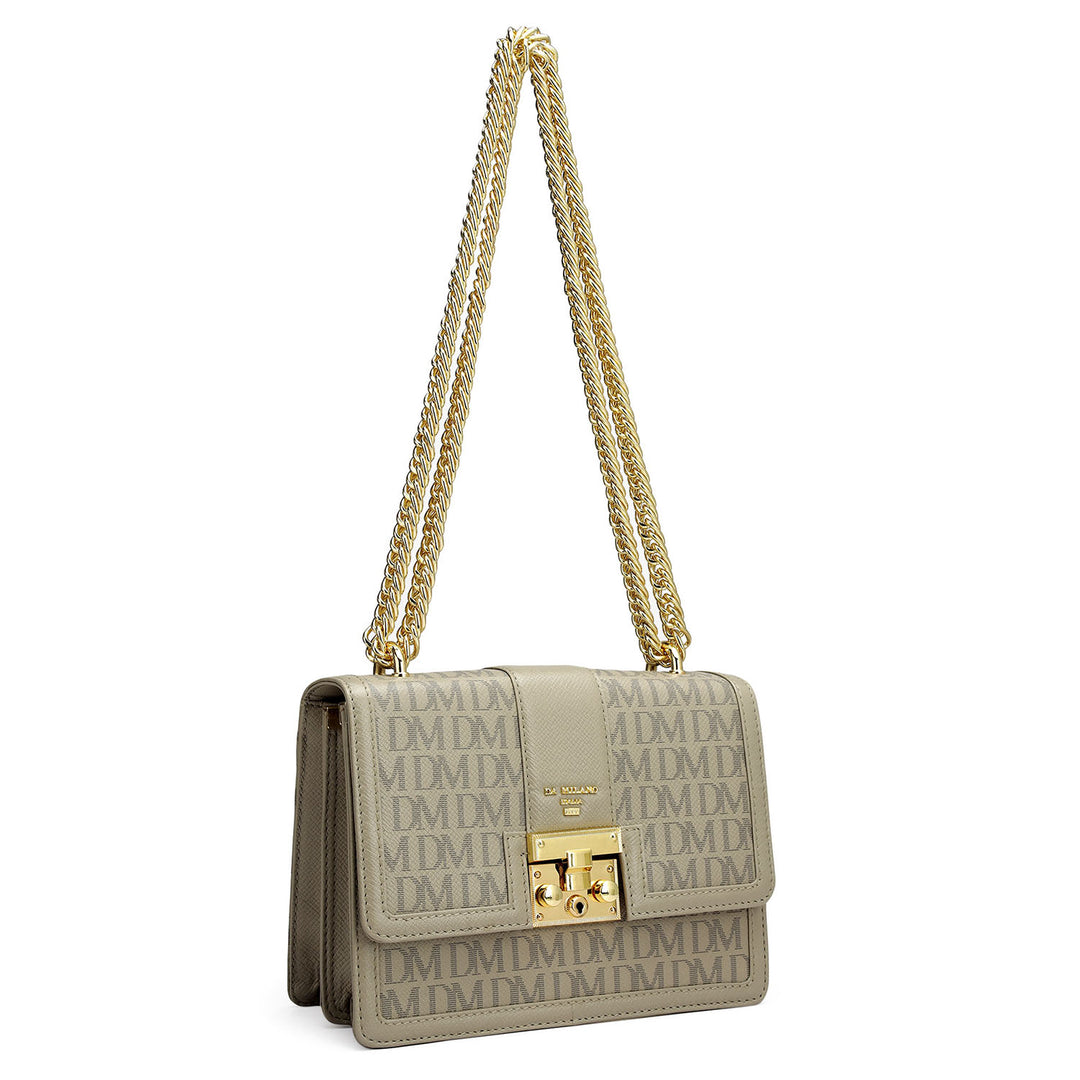 Small Monogram Franzy Leather Shoulder Bag - Chalk