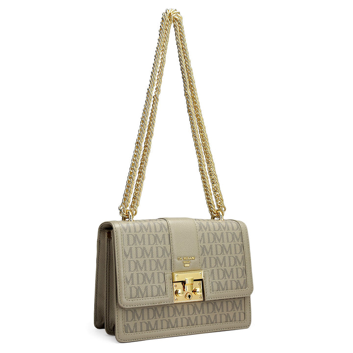 Small Monogram Franzy Leather Shoulder Bag - Chalk