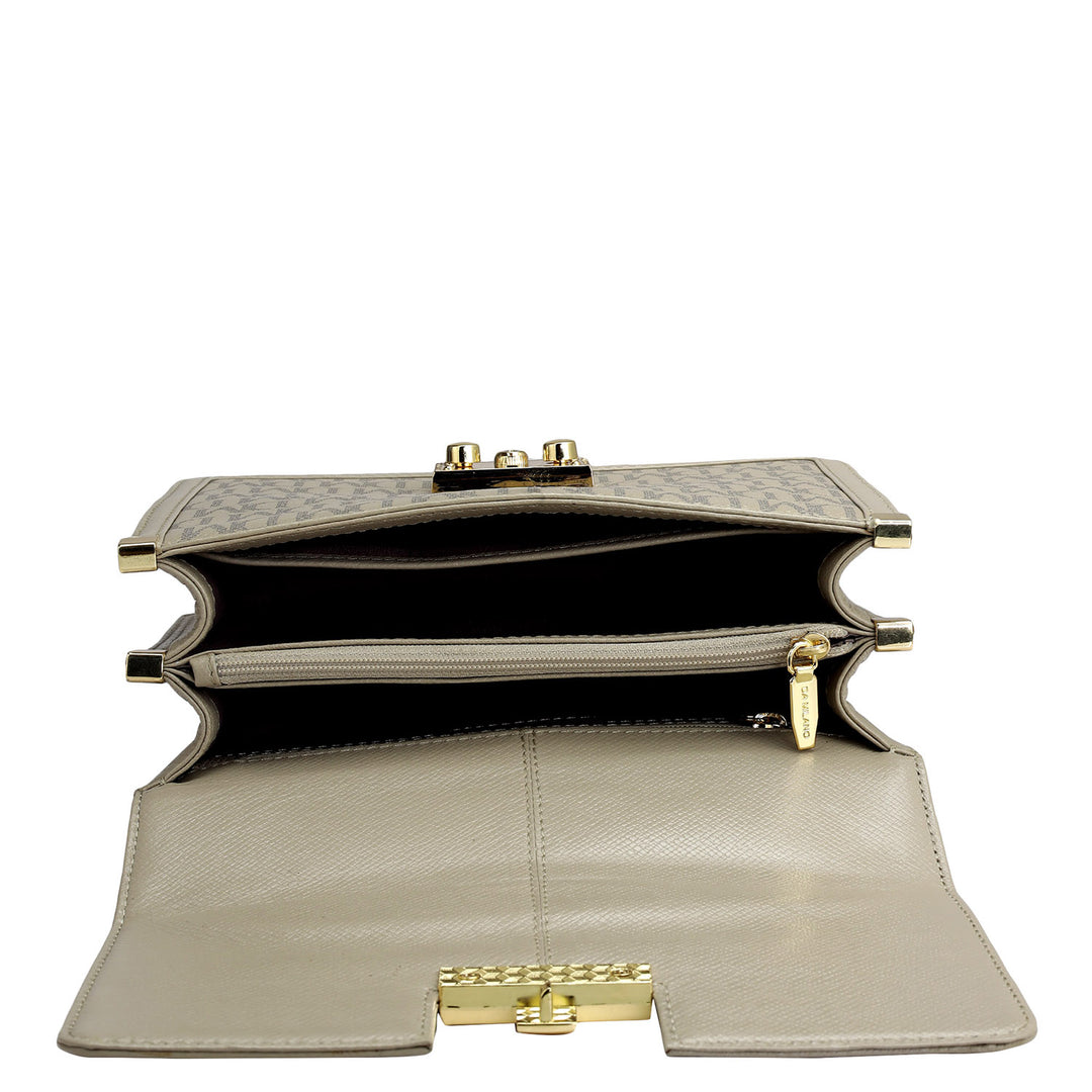 Small Monogram Franzy Leather Shoulder Bag - Chalk