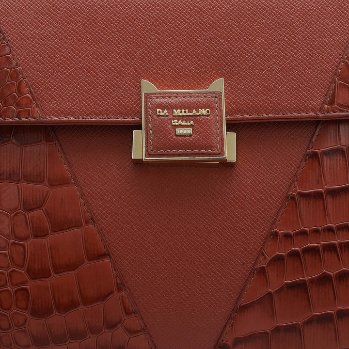 Medium Croco Franzy Leather Satchel - Brick