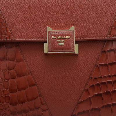 Medium Croco Franzy Leather Satchel - Brick