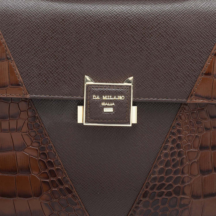 Medium Croco Franzy Leather Satchel - Brown