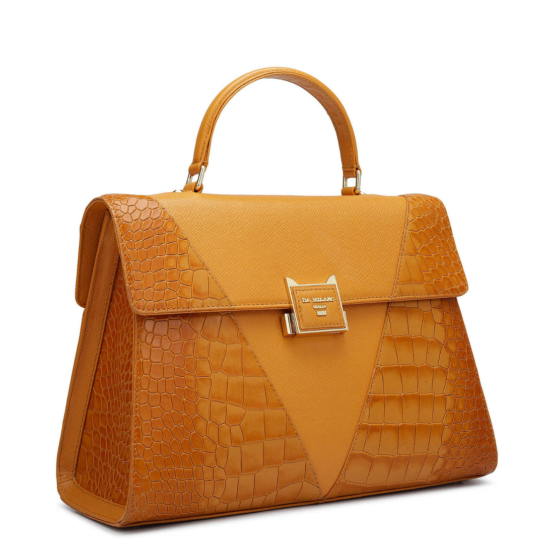 Medium Croco Franzy Leather Satchel - Flame