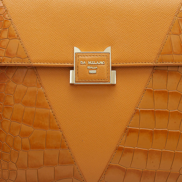 Medium Croco Franzy Leather Satchel - Flame