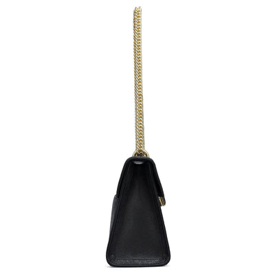 Small Croco Franzy Leather Shoulder Bag - Black
