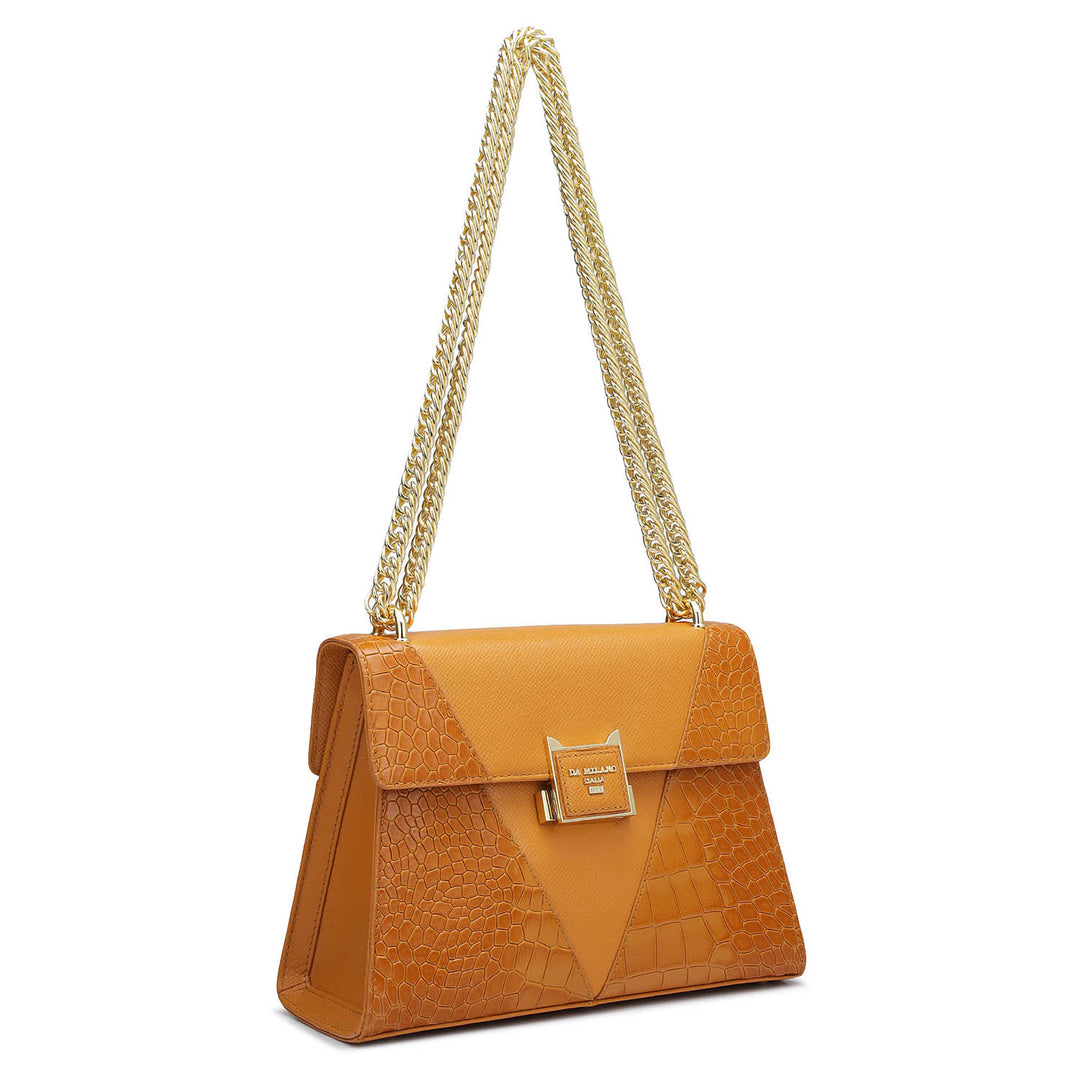 Small Croco Franzy Leather Shoulder Bag - Flame
