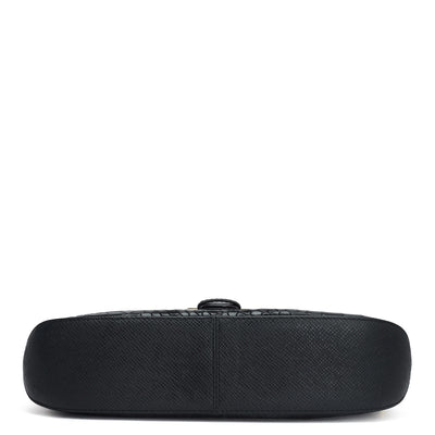 Small Croco Leather Baguette - Black