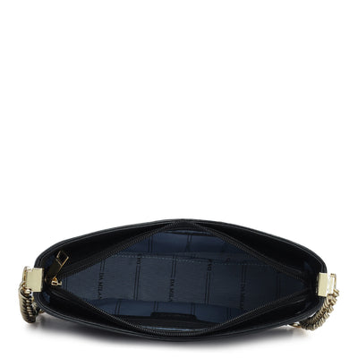 Small Croco Leather Baguette - Black