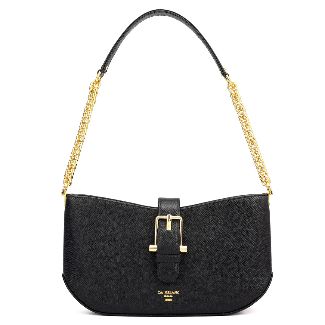 Small Franzy Leather Baguette - Black