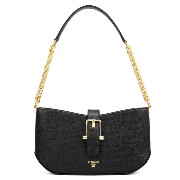 Small Franzy Leather Baguette - Black