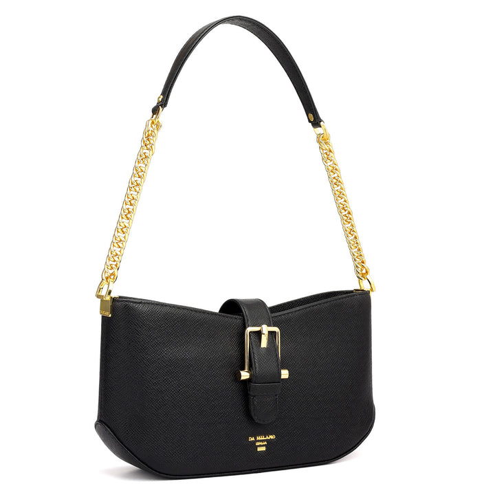 Small Franzy Leather Baguette - Black
