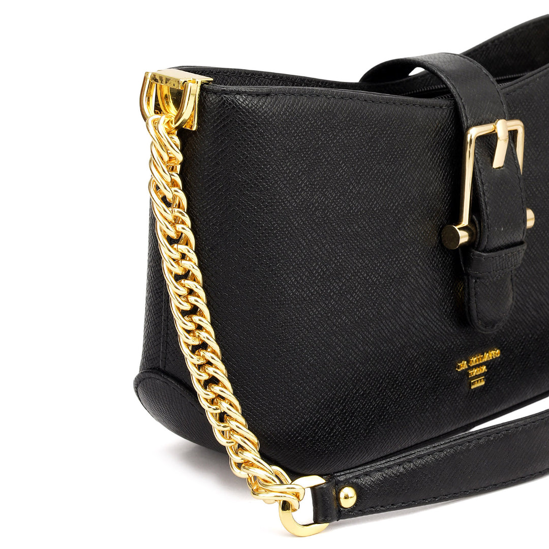 Small Franzy Leather Baguette - Black