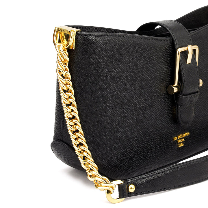 Small Franzy Leather Baguette - Black