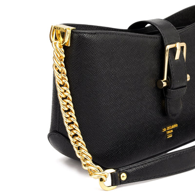 Small Franzy Leather Baguette - Black