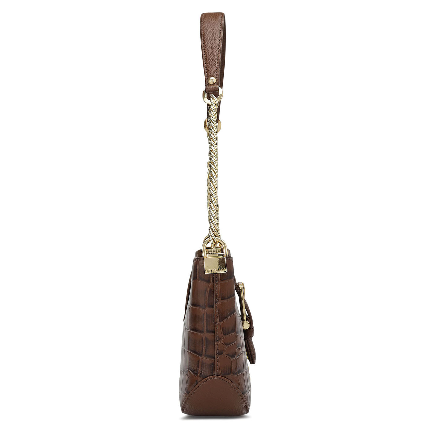Small Croco Leather Baguette - Brown