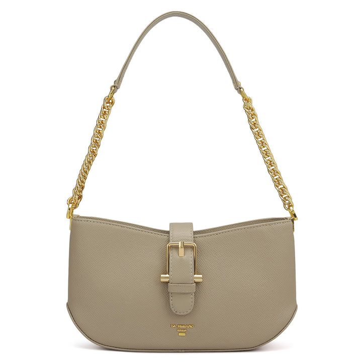 Small Franzy Leather Baguette - Chalk